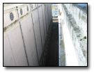 Looking down between the two silo structures - Collectively housing some 542 concrete silos