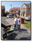 Mrs Elsey & Neighbour doing a great Job Barrowing 2.0m3 of Copes Quality assured Concrete